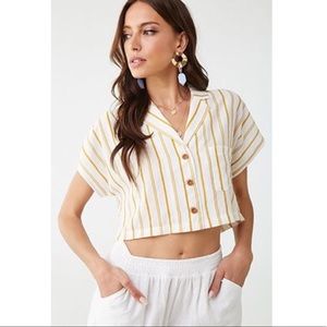 NWT Forever 21 Striped Button-Front Cropped Shirt